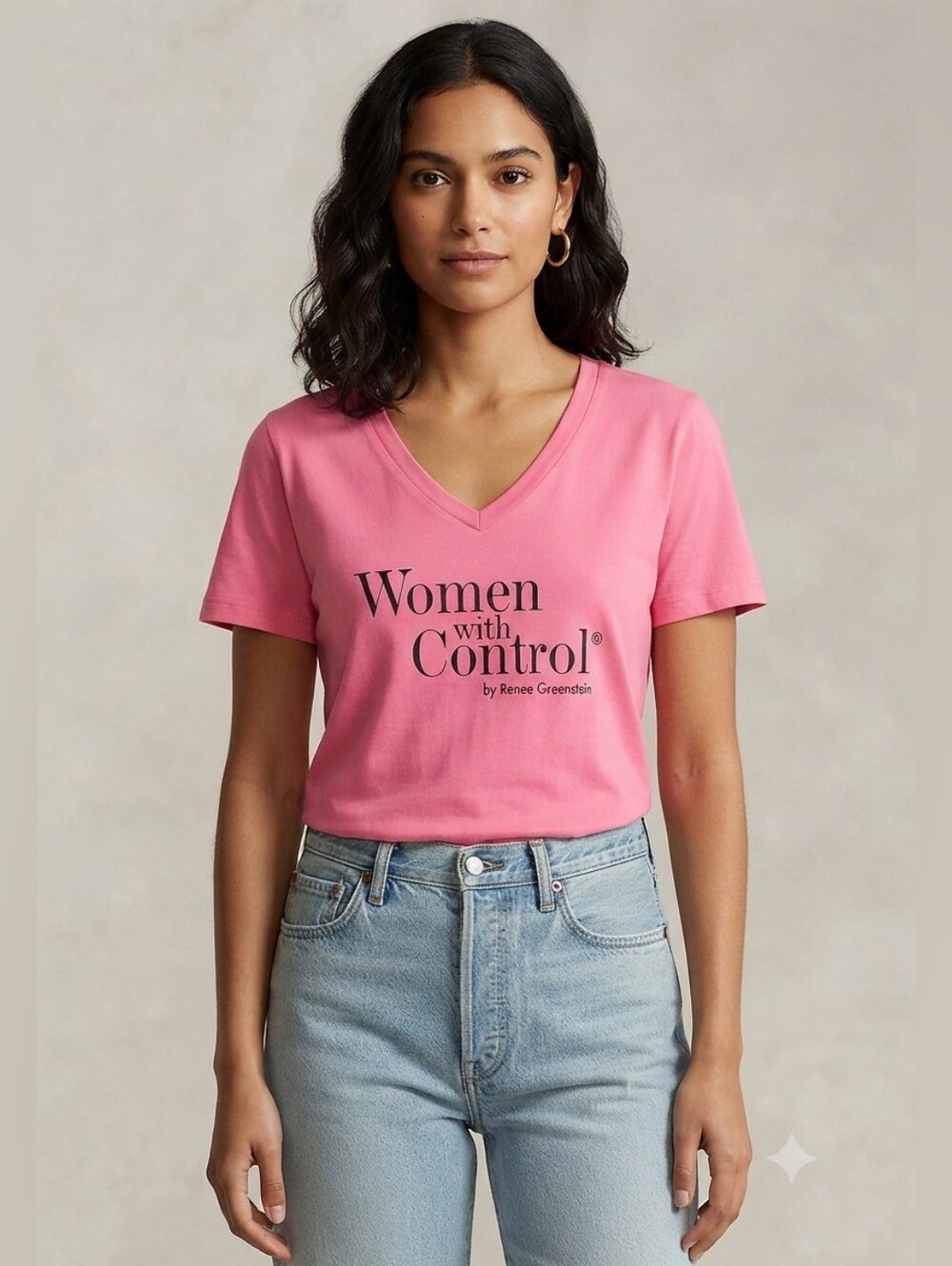 Women with Control Pink V-Neck Graphic Tee Size Medium New